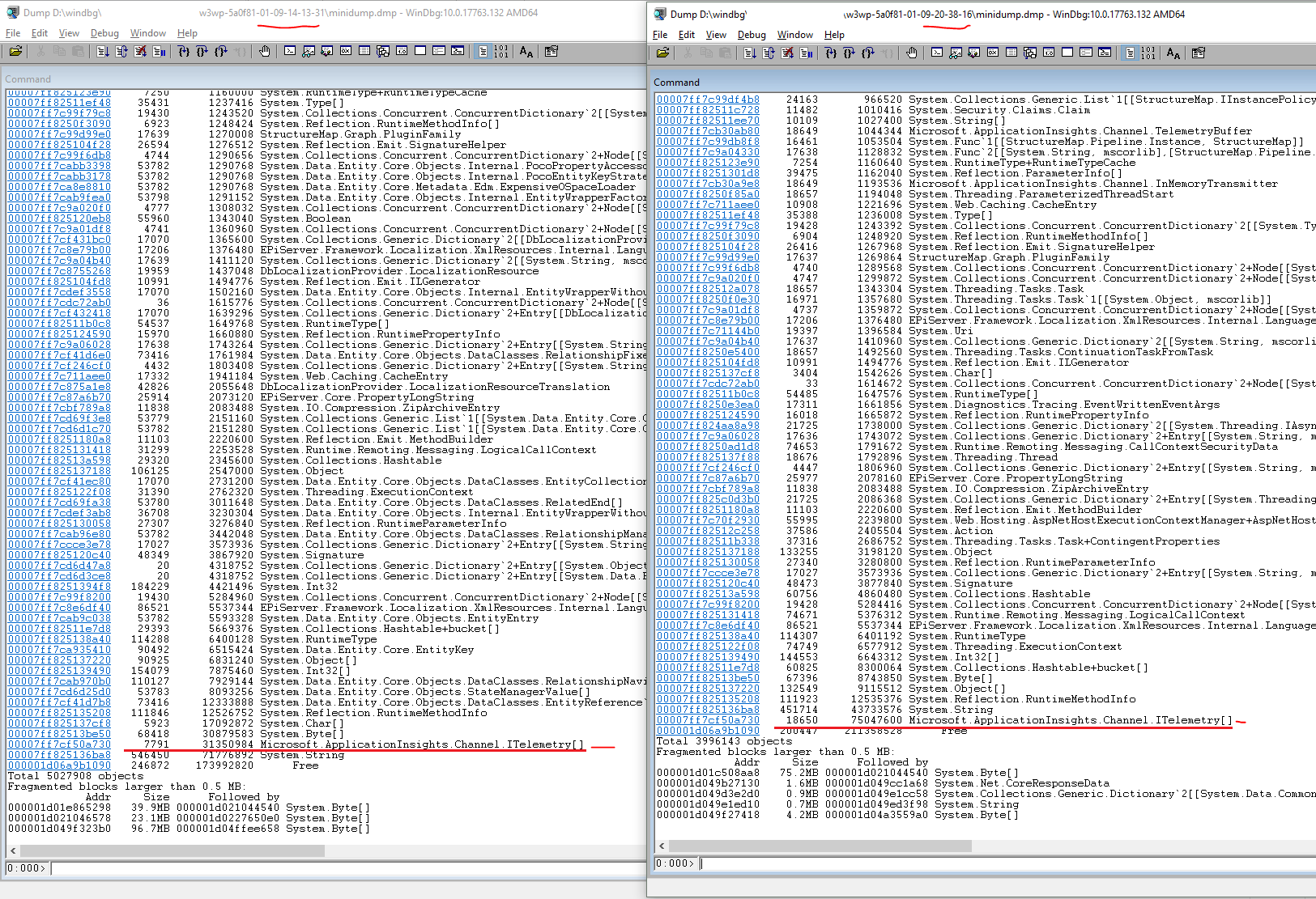 Compare memory dumps